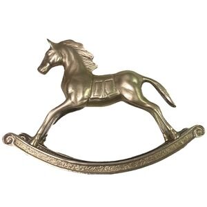 Vintage‎ Solid Brass Rocking Horse Figurine Statue Riding  Gold 6x8x1.5"